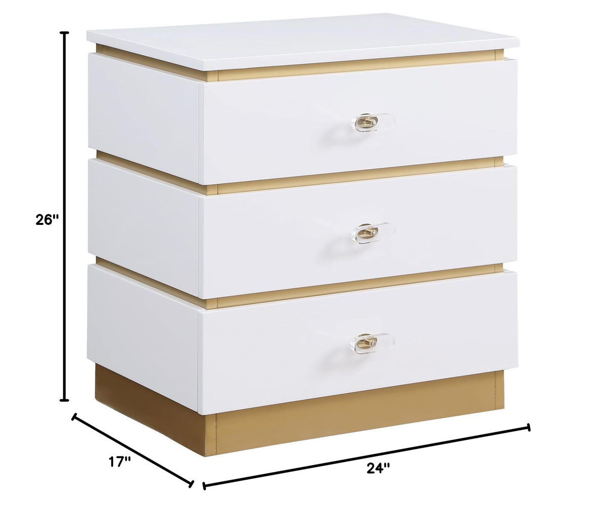 Terry Contemporary Gold Side Table with Clear Acrylic Handles in White - side view