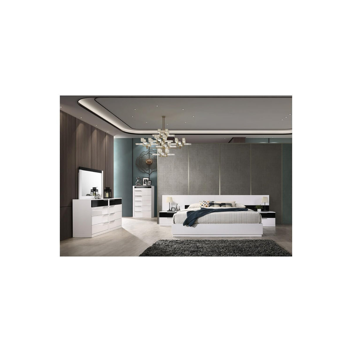 Bahamas Poplar Wood Eastern King Platform Bed in Black/White in Multi Color - detail view
