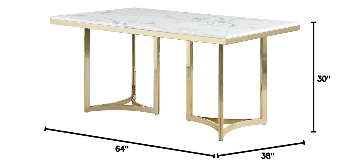 Desmond Contemporary White Rectangular Stone Dining Table in Gold - side view