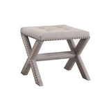 Sasha Linen Blend Small Accent Bench with Nailhead Trim in Grey