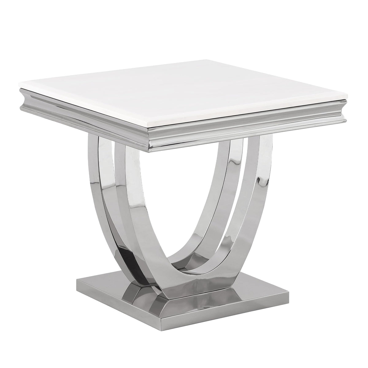 Trinidad Contemporary White Square Stone End Table in Silver