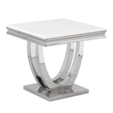 Trinidad Contemporary White Square Stone End Table in Silver