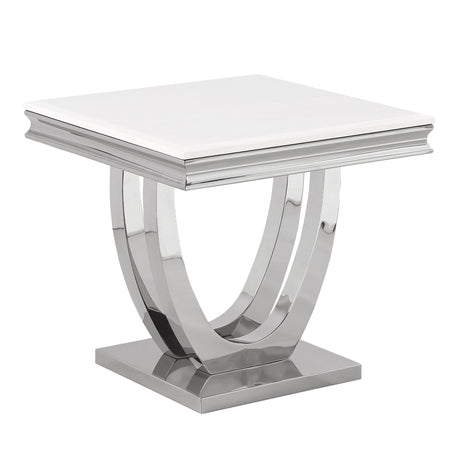 Trinidad Contemporary White Square Stone End Table in Silver