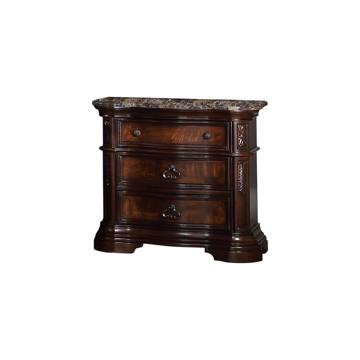 Bathory 3 -Drawer Walnut Solid Wood Nightstand 30 in. H x 32 in. W x 18 in. D B1003WN
