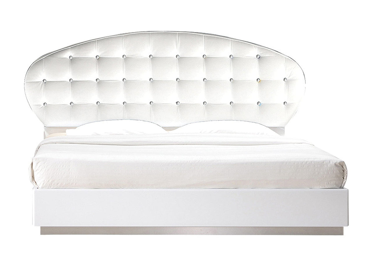 France Platform Bed with Crystal Tufted Faux Leather Headboard