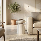 Vyn 14" Modern Round Side Table Concrete Tavertine Finish - close-up