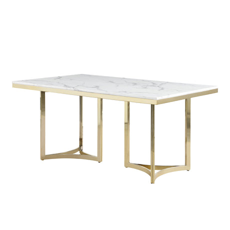 Desmond Contemporary White Rectangular Stone Dining Table in Gold