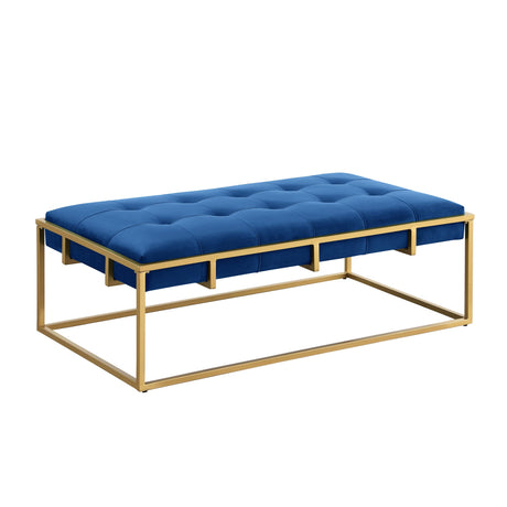Anika Velvet Rectangular Ottoman in Navy Blue