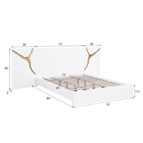 Trevello Modern Lacquered High Gloss California King Bed Frame, Expansive Headboard with Optional… - side view