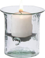 11-Inch Clear Glass Hurricane Pillar Candle Holder with Rustic Metal Insert Centerpiece