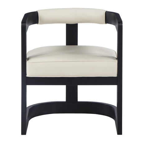 Bjorn Mid-Century Modern Wooden Dining Faux Leather Cushions, 1 Chair in Cream With Black Legs - detail view