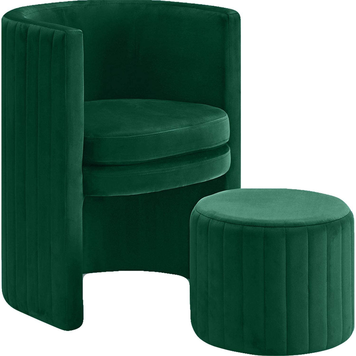 Seager Green Velvet Round Arm Chair with Ottoman - Green