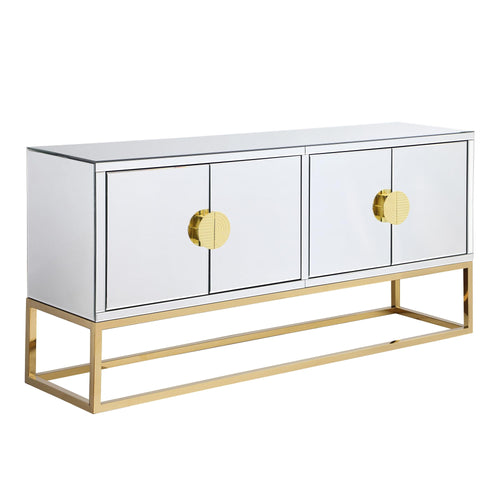 Tessa 64" Mirrored Sideboard Buffet Cabinet with Gold Metal Base - Contemporary & Silver Mirror Finish