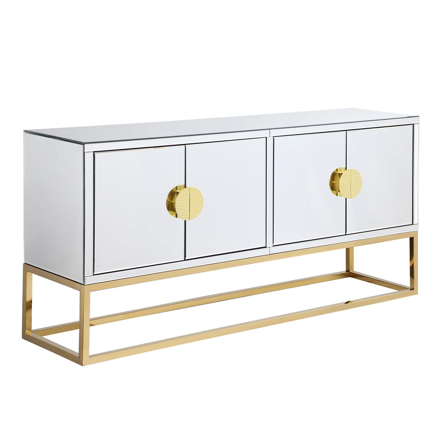 Tessa 64" Mirrored Sideboard Buffet Cabinet with Gold Metal Base - Contemporary & Silver Mirror Finish
