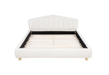 Ctera Queen Velvet Bed Frame with 30" Shell-Shaped Headboard, Low Profile in Cream - detail view