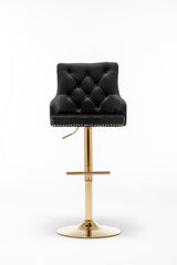 Brightcast 2-Piece Velvet Tufted Gold Bar Stools in Black - close-up