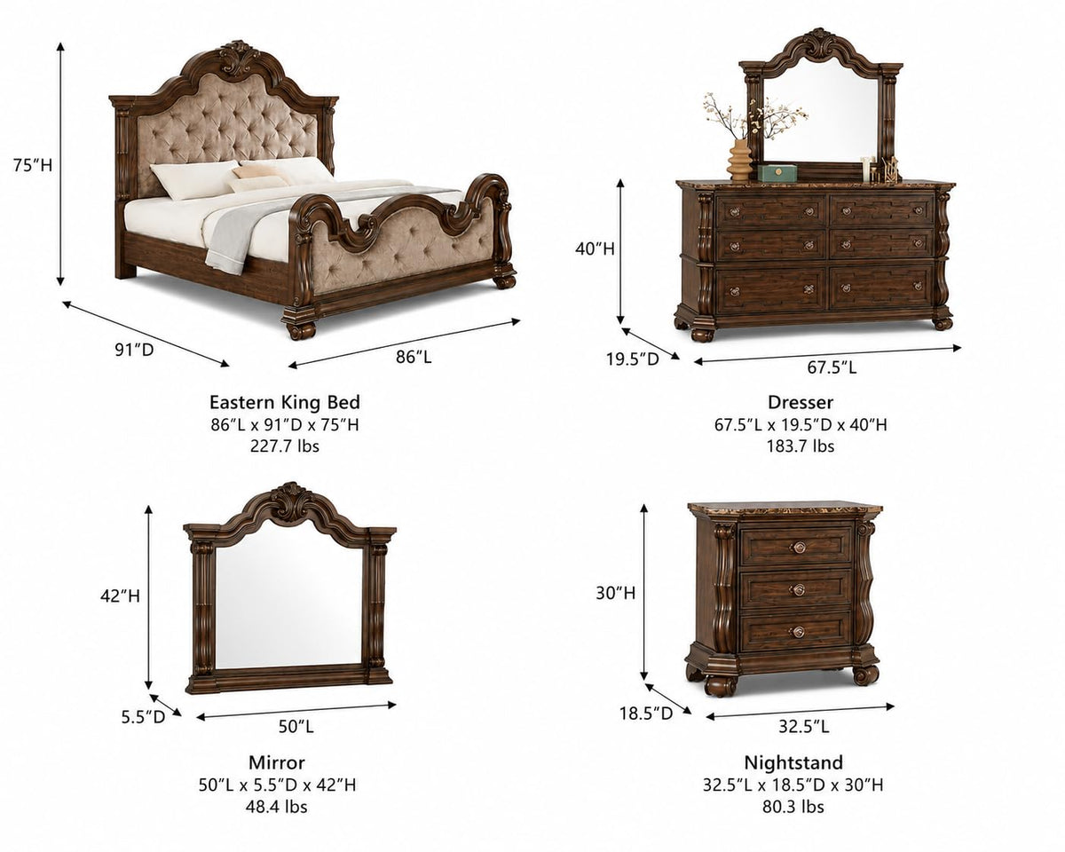 Belvedere 5-Piece Bedroom Set in Dark Cherry