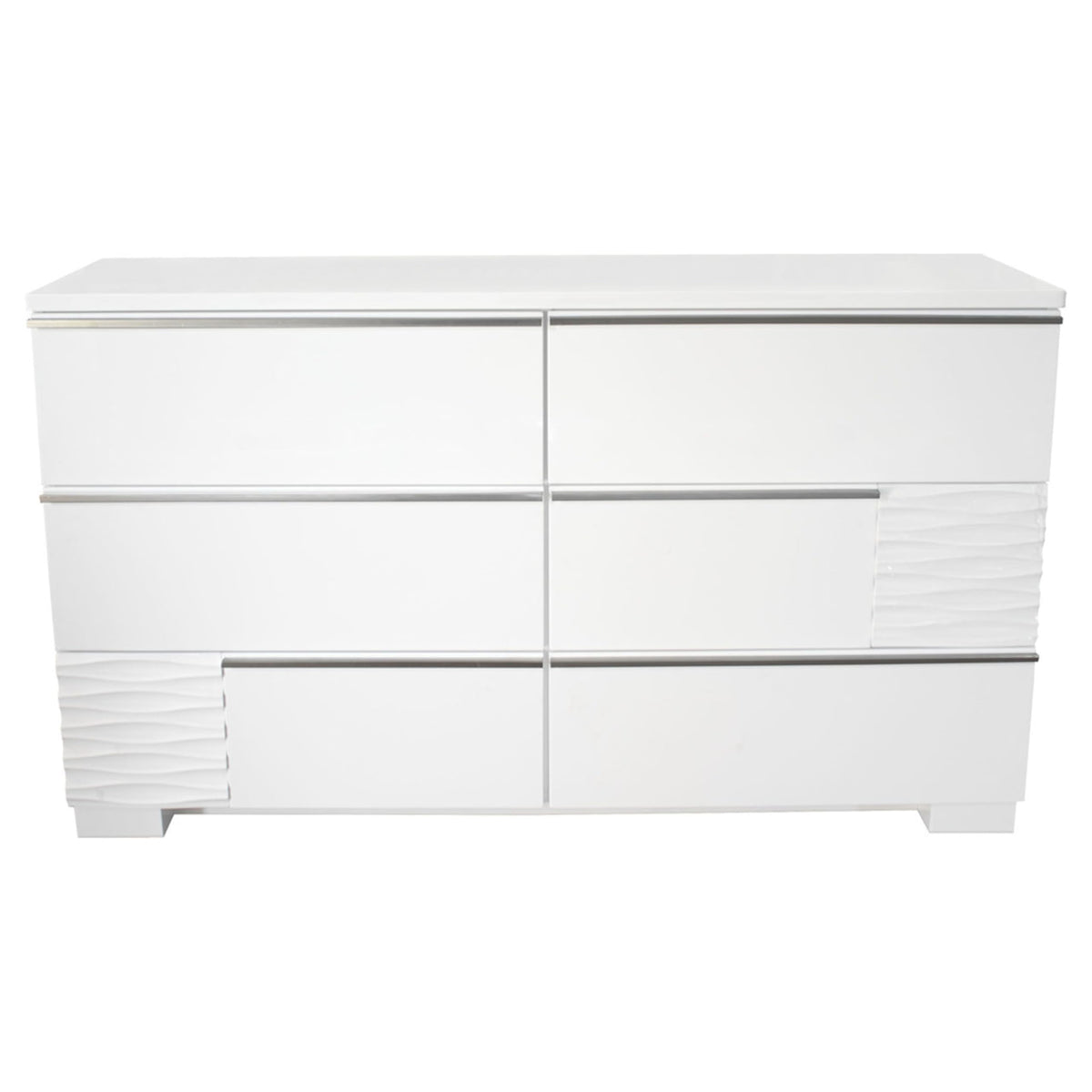 Athen 55" 6-Drawer Dresser with Chrome Pull Handles, White High Gloss Lacquer Finish - side view