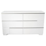 Athen 55" 6-Drawer Dresser with Chrome Pull Handles, White High Gloss Lacquer Finish - side view