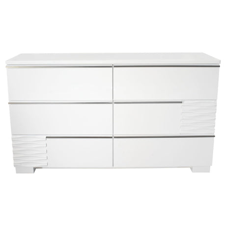 Athen 55" 6-Drawer Dresser with Chrome Pull Handles, White High Gloss Lacquer Finish - side view