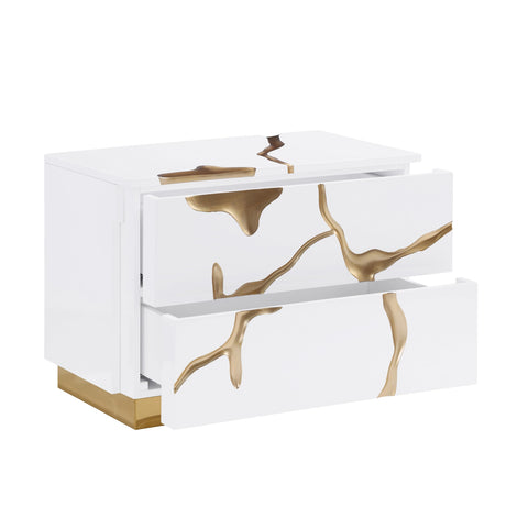 Trevello Modern High-Gloss Lacquered Left Nightstand, 2 Handle-Less Hand-Pull Drawers for Ample… - back view