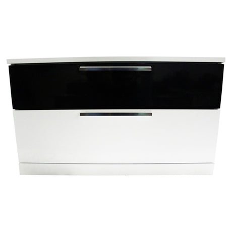 Bahamas 16" Modern 2-Drawer Nightstand with Top Black Drawer, Lacquered Surface - detail view