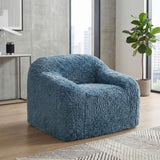 Vander Boneless Barrel Accent Chair in Ocean Blue Faux Fur - Contemporary Plush Lounge Chair