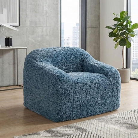 Vander Boneless Barrel Accent Chair in Ocean Blue Faux Fur - Contemporary Plush Lounge Chair