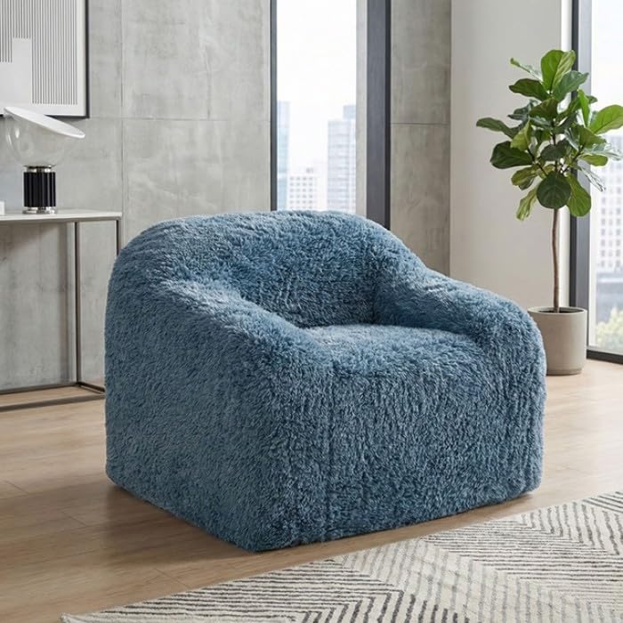 Vander Boneless Faux Fur Barrel Accent Chair - Contemporary Plush Lounge Chair