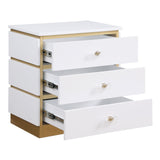 Terry Contemporary Gold Side Table with Clear Acrylic Handles in White - room setting