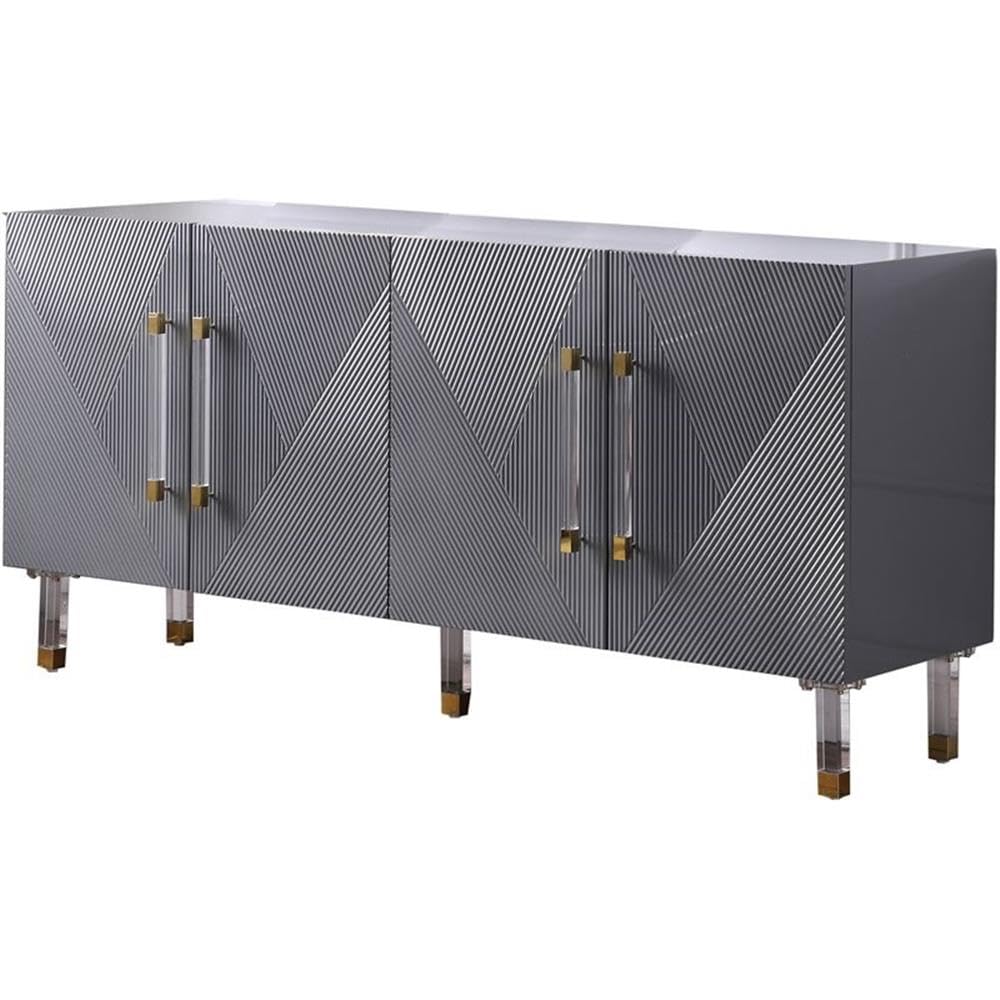 Tyrell High Gloss Lacquer Sideboard/Buffet with Gold Accents in Grey
