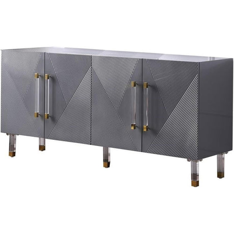 Tyrell High Gloss Lacquer Sideboard/Buffet with Gold Accents in Grey
