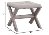 Sasha Linen Blend Small Accent Bench with Nailhead Trim in Grey - side view