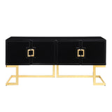 Tommy Contemporary High Gloss Lacquer Sideboard/Buffet with Gold Handles in Black - detail view