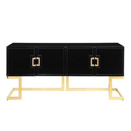 Tommy Contemporary High Gloss Lacquer Sideboard/Buffet with Gold Handles in Black - detail view