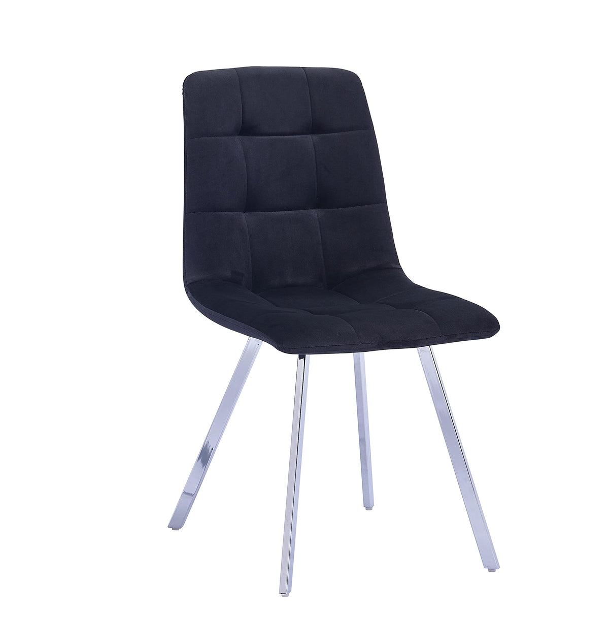 Huey Black Velvet Fabric Side Chairs in Silver - angle view