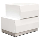 Spain 19" Modern Left-Hand Side 2-Drawer Bedroom Nightstand, Short Top Drawer in White/Silver