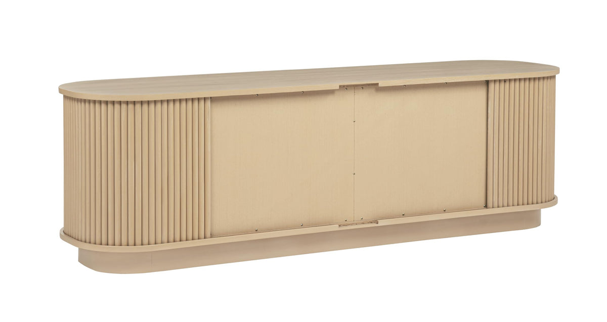 Halcrest 70" Mid-Century Fluted TV Stand in Light Oak - angle view