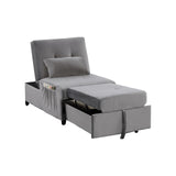 Bayani Velvet Adjustable Sleeper Lounge Chaise in Gray
