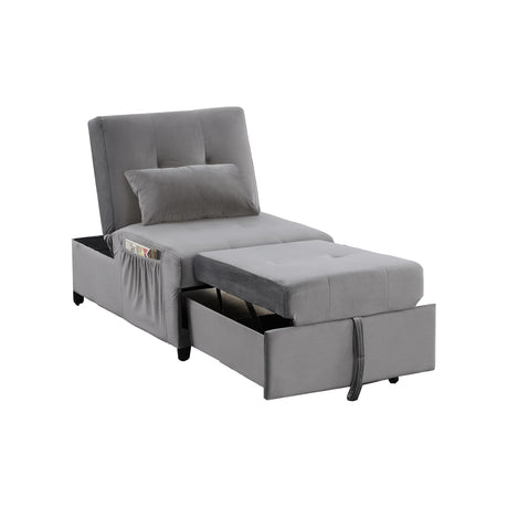 Bayani Velvet Adjustable Sleeper Lounge Chaise in Gray