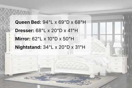Platinum bedroom set King footboard with decorative accents and white finish.