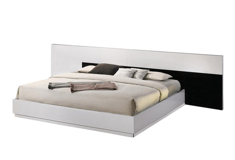 Bahamas Modern Platform Bed with Wide Headboard, Queen, Sleek White and Black High Gloss Lacquered Finish