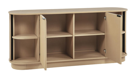 Halcrest 62" Mid-Century Fluted Sideboard Buffet in Light Oak - back view
