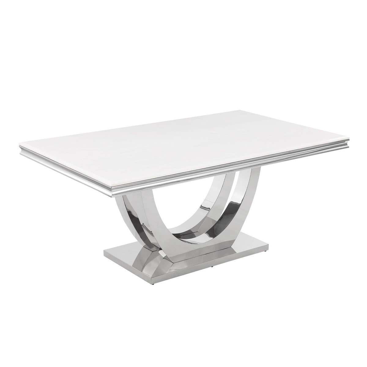 Trinidad Contemporary White Rectangular Stone Dining Table in Silver