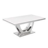 Trinidad Contemporary White Rectangular Stone Dining Table in Silver
