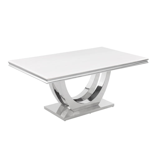 Trinidad 71" Rectangular Stone Dining Table with White Marble Laminate Top - Contemporary & Gold Pedestal