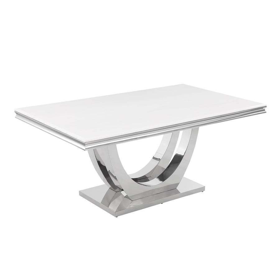 Trinidad 71" Rectangular Stone Dining Table with White Marble Laminate Top - Contemporary & Gold Pedestal