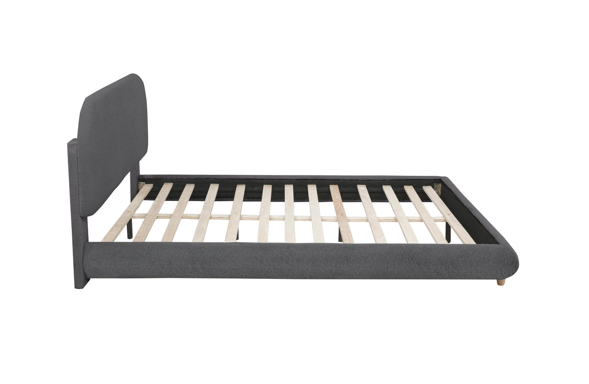 Cteris Queen Fleece Upholstered Bed Frame, Curved Side Rails and Footboard in Grey - angle view