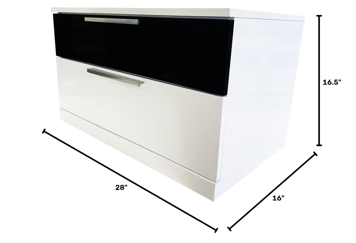 Bahamas 16" Modern 2-Drawer Nightstand with Top Black Drawer, Lacquered Surface - side view