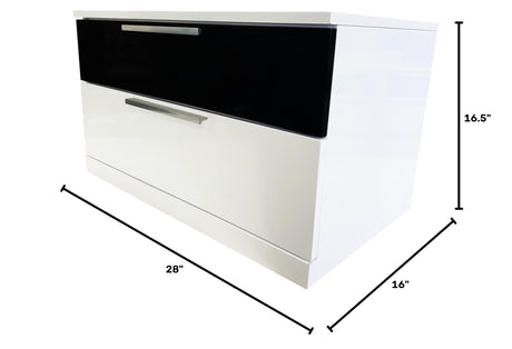 Bahamas 16" Modern 2-Drawer Nightstand with Top Black Drawer, Lacquered Surface - side view